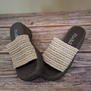 Y2K Vintage Mudd 90's woven chunky wedge platform slide sandals women's size 7